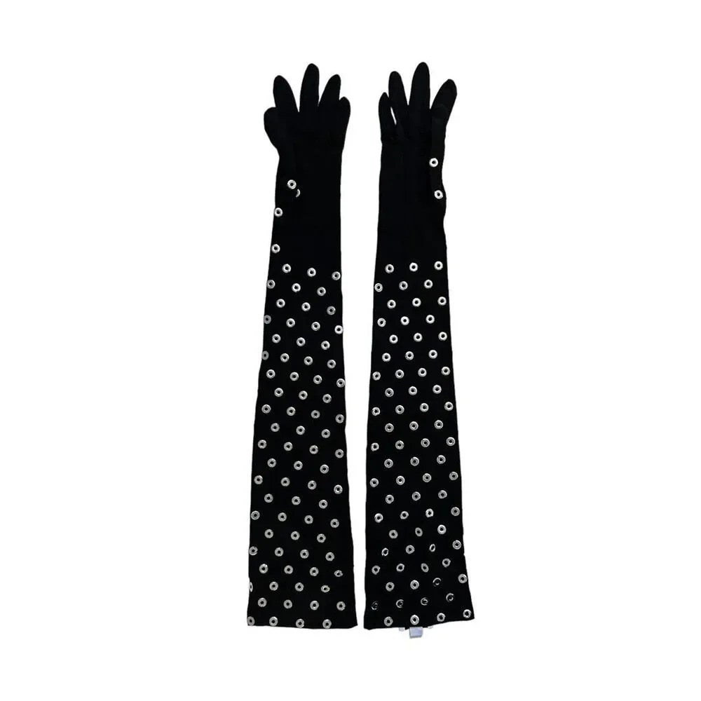 ALAÏA Eyelet Gloves in Noir & Argent‎